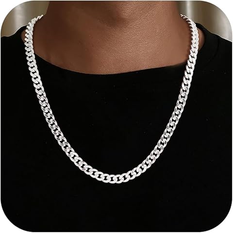 Cuban Link Chains for Men, 925 Sterling Silver Over 3.5mm/7mm Cuban Chain Diamond C...