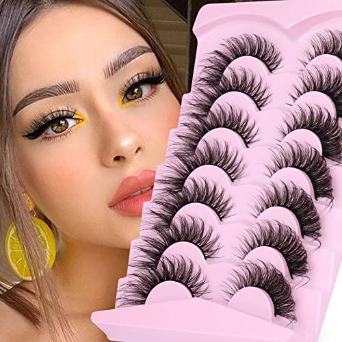 False Lashes Fox Eye Fluffy Eyelashes Natural Look D Curl Full Volume Fake Eyelashes 20Mm Wispy Faux Mink Lashes Pack 7 Pairs #TOP6