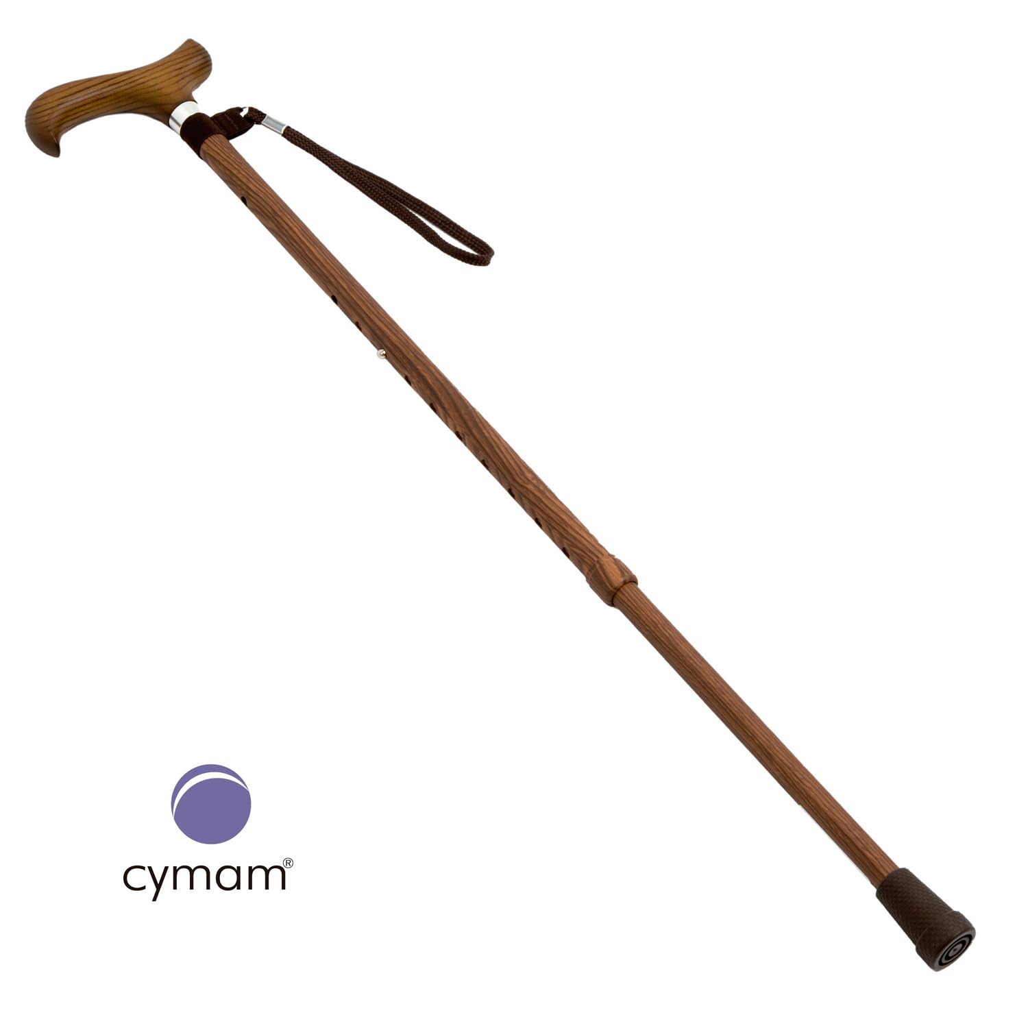 Bastone Estensibile per Anziani – Alluminio con Impugnatura in Legno Ergonomica Ambidestra, Modello Legno, con Cinturino di Sicurezza