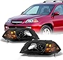 AKKON - For Acura MDX Direct Replacement Black Bezel Headlights Driver/Passenger Head Lamps Pair New