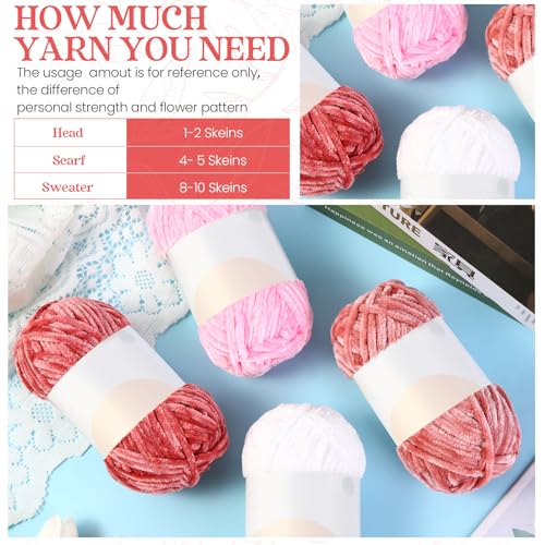 Image of Xinnun 12 Skeins 1116 Yards Chenille Velvet Soft Thick Plush Yarn Bulk for Crocheting Knitting Blanket DIY Weaving Craft, 6mm, 3.5 Oz /Skein(Pink Series)