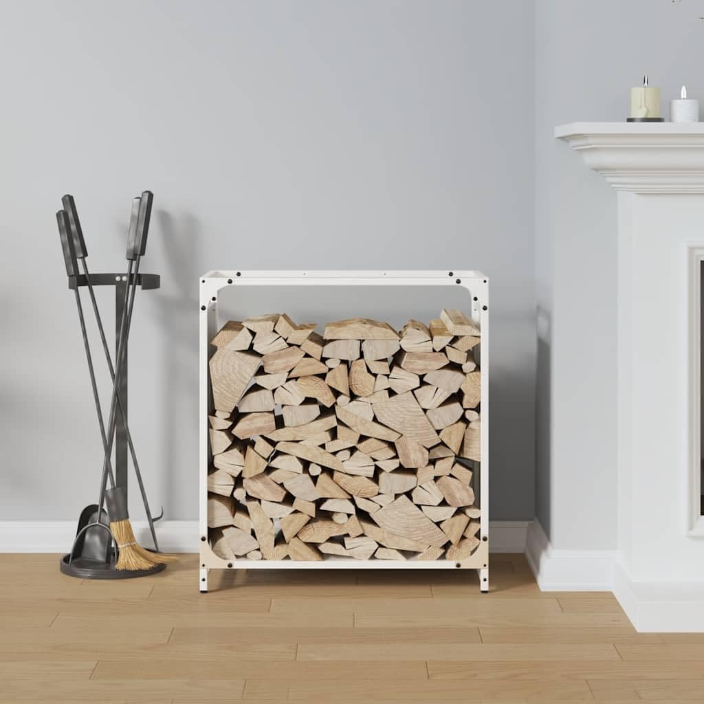 Brennholzregal Weiß aus kaltgewalztem Stahl 60 x 28 x 65 cm, 60 kg Tragkraft, Kaminholzregal für Feuerholz, Holzregal und Brennholzständer für Innenbereich, Wohnzimmer, Kamin und Ofen
