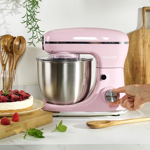 Salter Retro Stand Mixer – 5L Electric Food Kitchen Mixer, Stainless Steel Removable Mixing Bowl, Accessories Included, Dough Hook, Wire Whisk, Beater, 8 Speed Settings & Pulse Function, 1300W, Pink - Image 6