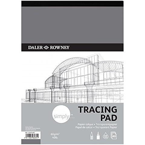 Bloc Encolado ideal para Calco DALER ROWNEY Simply, de Formato 29,7 x 42 cm, con 40 Hojas de Papel Vegetal (Translúcido) de 60 g/m2 Cover