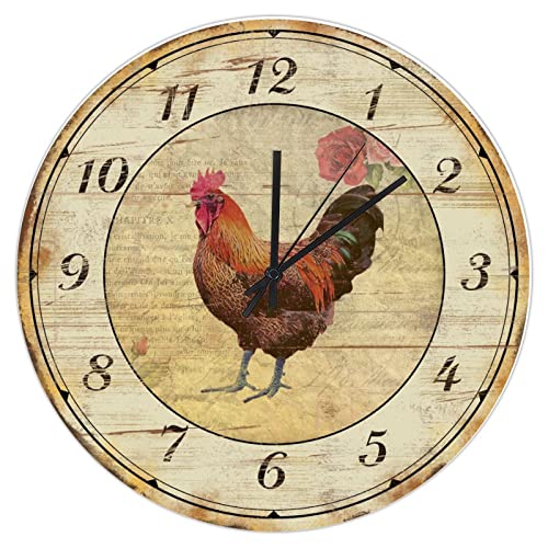 Higoss Reloj de pared de gallo de granja, silencioso, sin tictac, funciona con pilas, moderno, redondo, elegante, para cocina, oficina, escuela, decoración del hogar, 10 pulgadas Cover