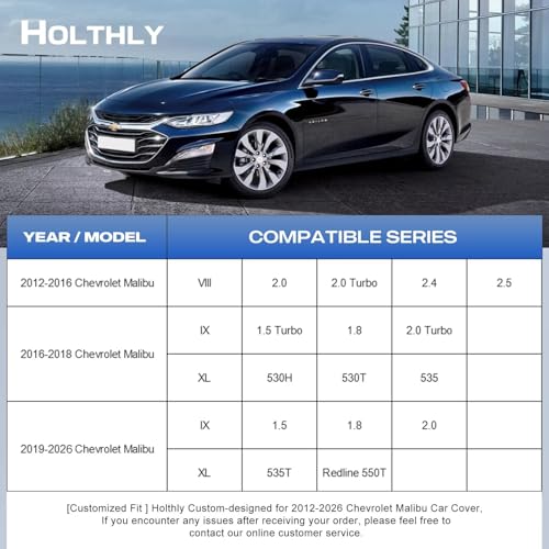 Image of 10 Layers Car Cover Custom Fit for Chevrolet Chevy Malibu (2012-2026), Waterproof All Weather for Automobiles, Outdoor Full Cover Sun Dust Rain Protection with Cotton. Black