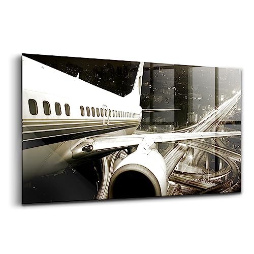 Tableau en verre 120x60cm decoration murale avec motif avion colore