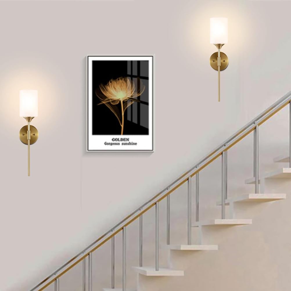 2 sztuki szklanej lampy ściennej do wnętrz, vintage E27 lampa ścienna wykonana z metalu, retro lampa do korytarza z białym cylindrycznym kloszem szklanym, lampka nocna, lampa ścienna do łazienki, lus
