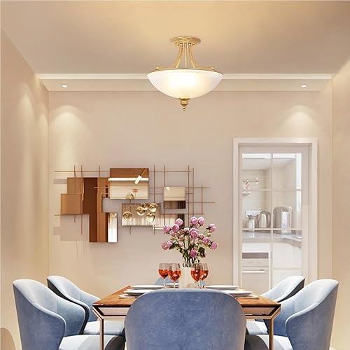 Miniatura 2 de Lámpara de techo vintage, lámpara de techo de cúpula de cristal, 3 luces, montaje semiempotrado, lámpara de techo retro de metal cerca de lámparas