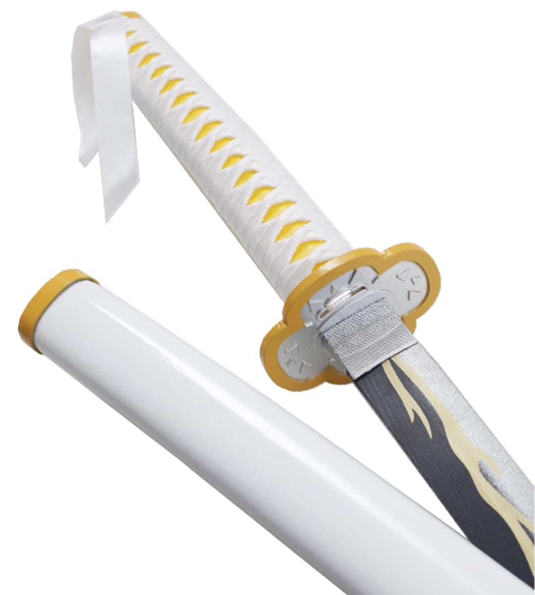 Demon Slayer Katana Zenitsu Agatsuma en Bois - Épée Kimetsu No Yaiba Sabre Réplique Cosplay avec Présentoir et Ceinturon