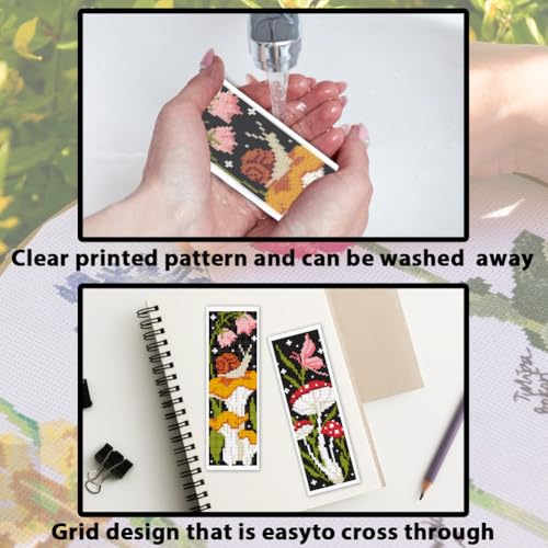 Image of ACRNIGHEET 6PCS Cross Stitch Bookmark Kit for Beginner Stamped Cross Stitch Kits for Adults Mushroom DIY Embroidery Bookmark Kits Needlepoint Kit with Instructions Hand Craft Gift 8.5''x3'' 11CT