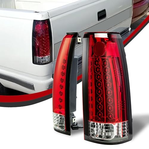 ECOTRIC Taillights Compatible with 1988-2000 Chevy GMC C/K 1500 2500 3500 Pickup Suburban Tahoe Yukon Blazer W/O Bulbs Pair Red Lens Rear Brake LED Tail Lights