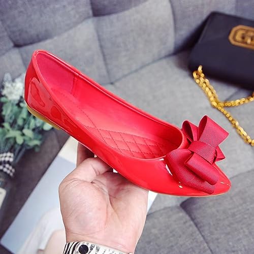 INEELUYI Women's Patent Leather Slip on Bowtie Dress Flats Shoes Pointy Toe Formal Wedding Ballet Flats4