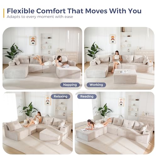 Image of MAXYOYO 132 inch Giant U-Shaped Modular Sectional Couch, Modern Boneless Couch for Living Room, Sofa in A Box, Oversized Sofa with Deep Seat, No Assembly Required, Grayish Beige