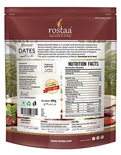 Image of Rostaa Cash & Carry Kalmi Dates (680g) | Premium Kalmi Khajur | Naturally Sweet | Healthy & Nutritious Snack | Rich in Fiber, Vitamins & Minerals | Gluten Free, Non-GMO & Vegan