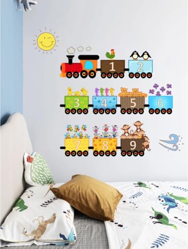 Vinilo decorativo infantil de tren con animales 127x63 cm miniatura 4