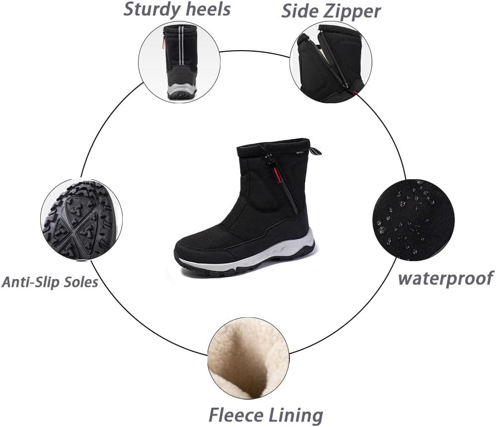 2026 New Winter Boot Waterproof Comfort Insulated High Top Snow Boots Durable Anti-Slip Lightweight Fur Lined Sneakers Riding Booties with Side Zipper