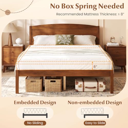 Image of GIANTEX Full Size Wooden Bed Frame with Curved Headboard, Wood Slat Support | Farmhouse Platform Bed w /Heavy Duty Mattress Foundation, Under-Bed Storage Space, No Box Spring Needed, Easy Assembly