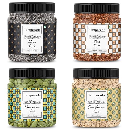 Image of TEMPERADO 4 Seeds Combo Pack Chia Pumpkin Sunflower Flax 100 g x 4 Seeds Mix Raw Super Seeds Blend for Eating Weight Loss Diet Fiber Rich Healthy Snack Daily Nutrition