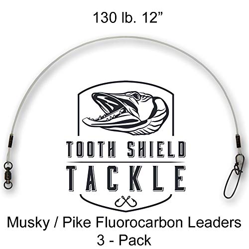 Tooth Shield Tackle 3 Pack 130 lb 12" Premium Fluorocarbon Musky Leaders Muskie