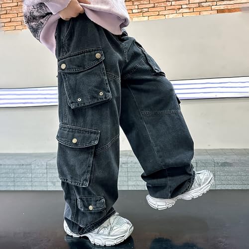 Boys Cargo Pants for Kids Comfortable Elastic Waist Loose Denim Trousers Casual Straight Fit Wide Leg Youth Jeans2
