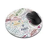 Non-Slip Round Mousepad, WIRESTER Unisex Passport Travel Stamps Pattern Mouse Pad for Home, Office and Gaming Desk