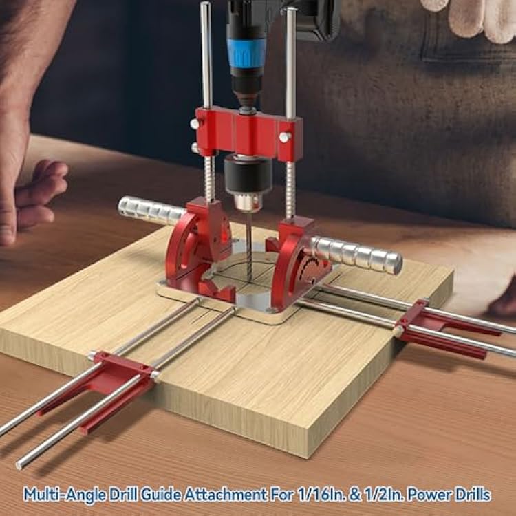 Portable Multi-Angle Drill Guide, Precision Multi-Angle Drill Guide for 1/16 - 1/2 Power Drills, 0 to 60 Angle Drill Guide Self-Centering Hand Drill Guide