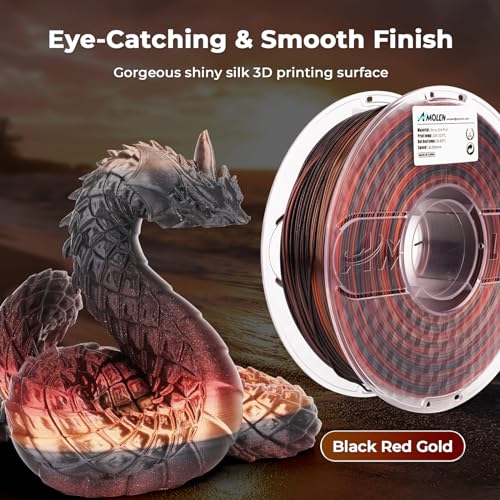 Image of AMOLEN PLA 3D Printer Filament, PLA Filament 1.75mm Silk Black Shiny Red Gold Filament, 3D Printing Filament 1KG /2.2lb