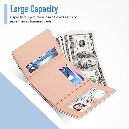 Image of Rouidr Womens Wallet, Small Slim RFID Card Wallets for Women, Cute Front Pocket Trifold Leather Card Organizer with 7 Slots & ID Window, Gray Gold Marble