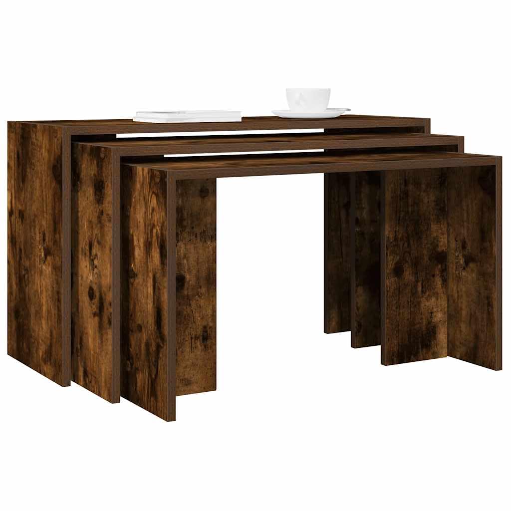 Stoły Stackable 3 szt. Sklejka Dąb Dym