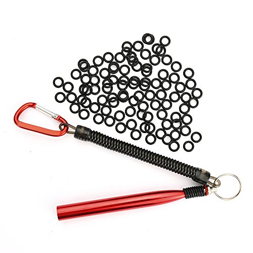 HILLPOW Wacky Worm Kits, Wacky Rig Tool & 100 pcs Wacky Rig O-Rings for Fishing (Wacky rig Tool red &O Rings)