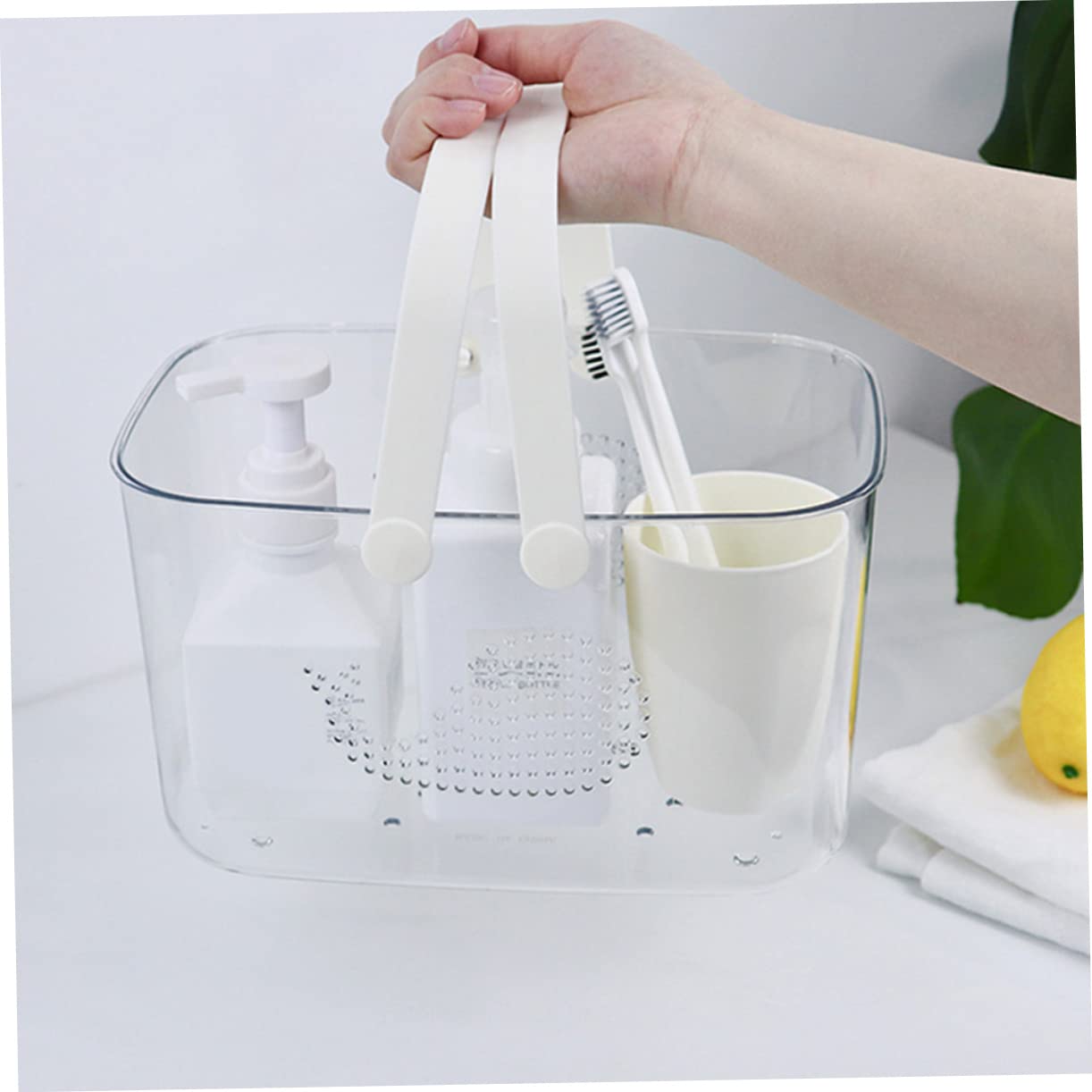 Cesta de Ducha de Plástico Blanco para Baño con Diseño Moderno y Práctico, Organizador Portátil para Jabón y Toallas en Uso Doméstico