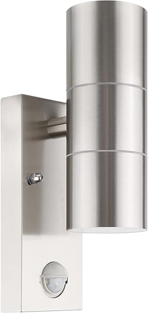 Glirowy Modern Stainless Steel Up Down Outdoor Security Wall Light with PIR Motion Sensor, IP44 Waterproof, Ideal for Garden Entrance Corridor Courtyard, Use GU10 Max 35W (Not Included)