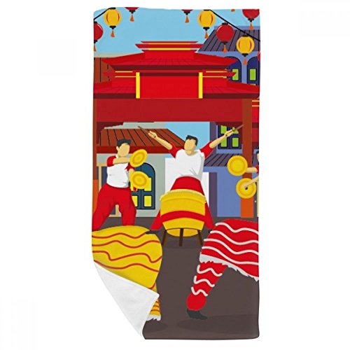 Serviette de bain Danse du Lion Chine en textile doux et finitions soignées