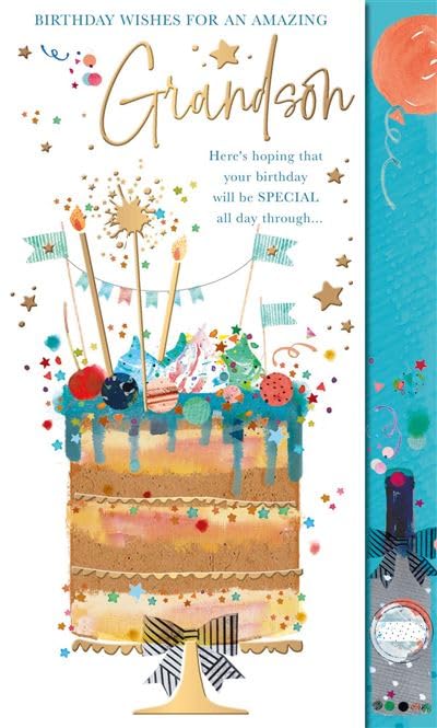 Biglietto Di Auguri Per 6° Compleanno Nipote – Design Con Stelle E Candele, Lamina D'Argento, Messaggio Speciale, Ecologico, 228x155 Mm Con Busta