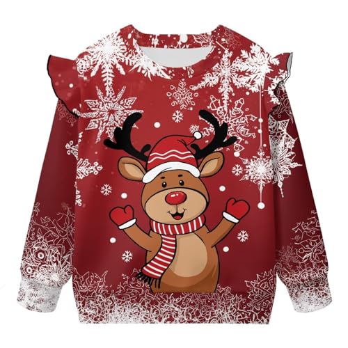 Toddler Christmas Sweatshirts Ruffle Fall Clothes Girls Long Sleeve Shirts Crewneck Tops for Holiday 1-8 Years