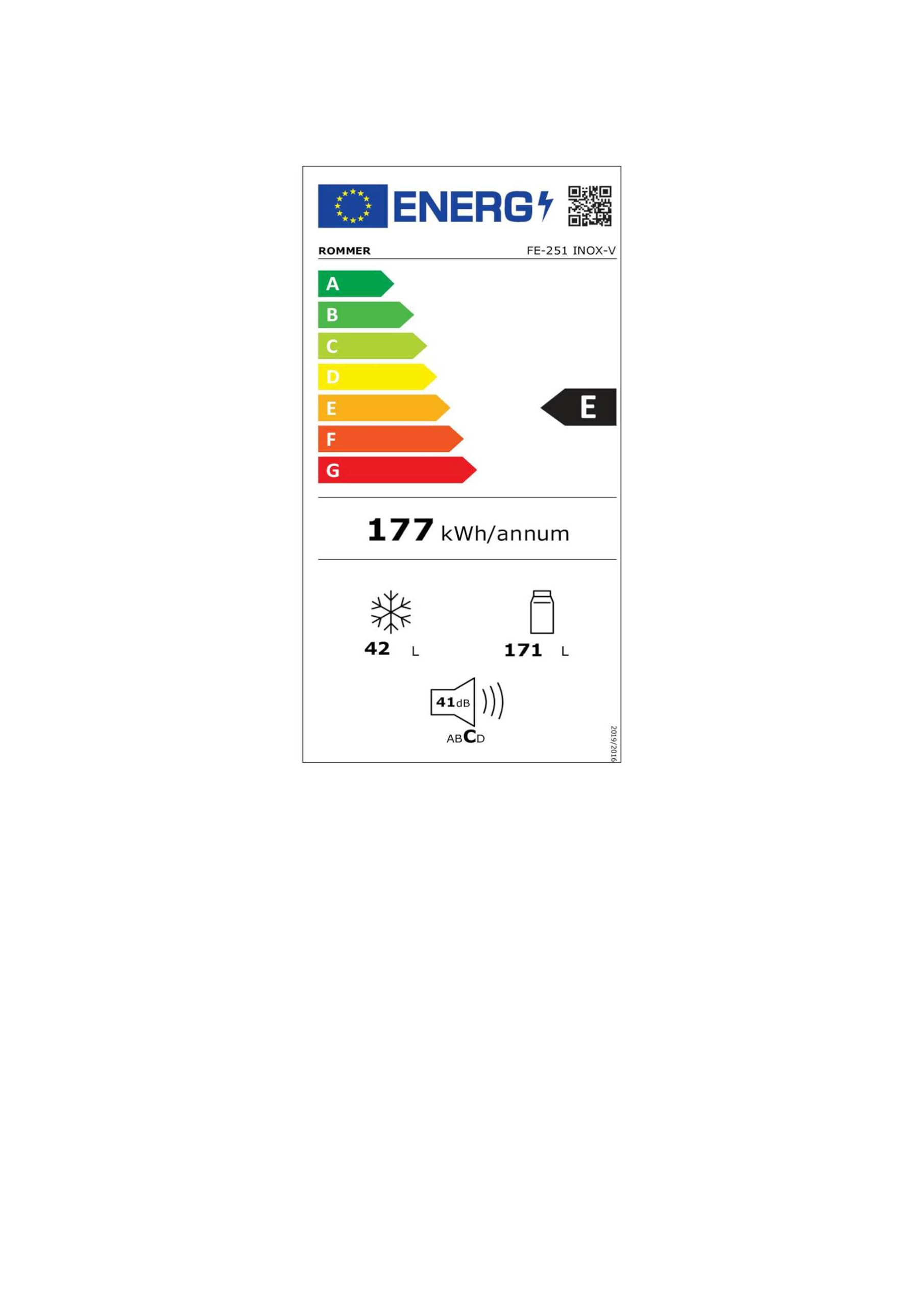 ROMMER Frigorifico FE 251 INOX-V, Capacidad 213 litros, Color INOX