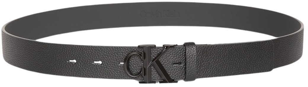 Calvin Klein Men’s Monogram Buckle 3.2 cm Belt, Black (Black/Matte Black), 37.4 inches