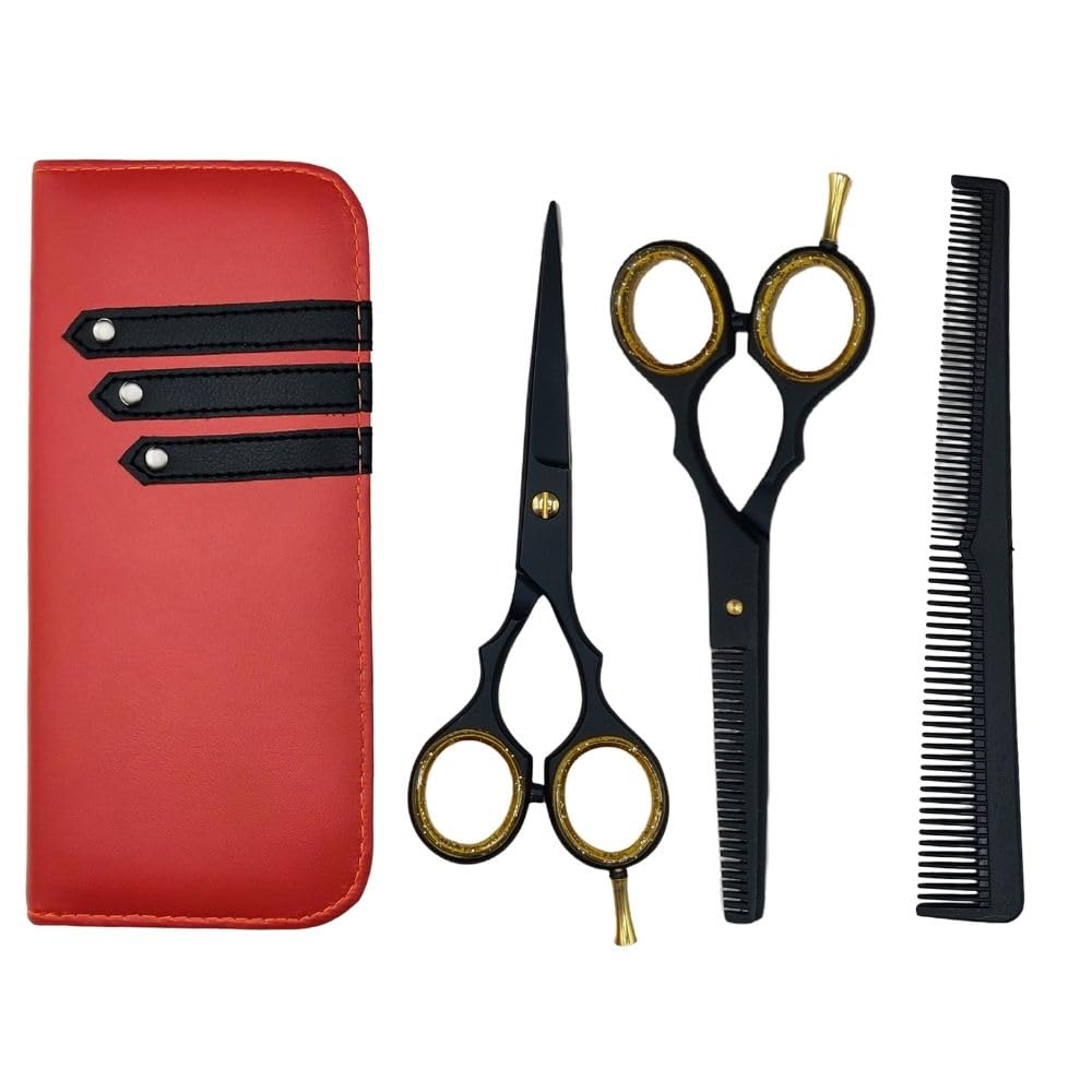 Professional Home Haircutting Barber/Salon Thinning Shears Kit with Comb and Case for Men/Women- Hairdressing Set 5.5 Inches Scissors for Beauticians