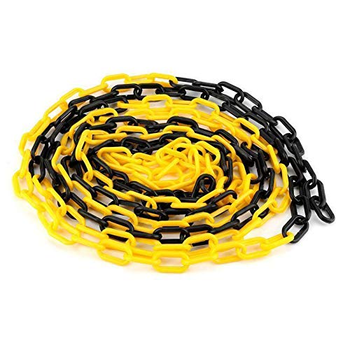 Warning Chain，Plastic Warning Chain Warning Safety Parking Space Plastic Chain with 2 Plastic Hooks Link Repair for Crowd Control, Traffic, Queuing Line (Yellow & Black, 6mm x 2m)