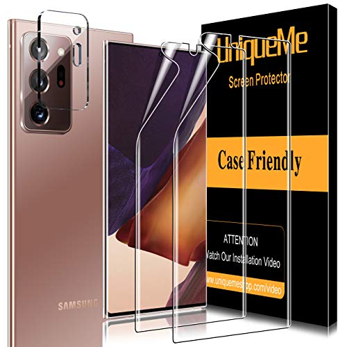 UniqueMe [2 Pack] TPU Protector de Pantalla y [1 Pack] Protector de Lente de cámara de Vidrio Templado para Samsung Galaxy Note 20 Ultra (6.9 Pulgada) 4G / 5G