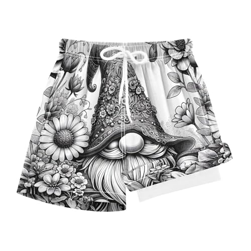 YANENDIE Boy Swim Trunks with Compression Liner Dwarf and Flower Boys Swim Shorts Quick Dry Beach Shorts