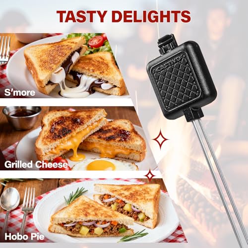 Image of Mountain Pie Maker Cast Iron, Campfire Pie Iron, Hobo Pie Maker for Camping, 2-Pack