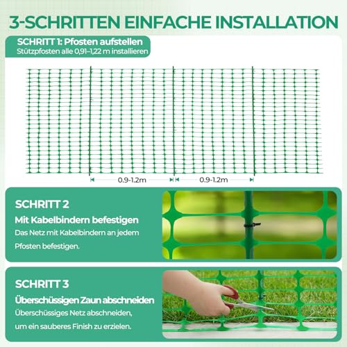 Ohuhu Begrenzungszaun Mobiler Zaun 30m lang 1m hoch mit 25 Pfähle Komplett-Set, Universal Begrenzungszaun, Hundezaun, Weidezaun, Zaun Garten & Hühnerzaun Gartennetz ideal für Garten, Haus, Hof