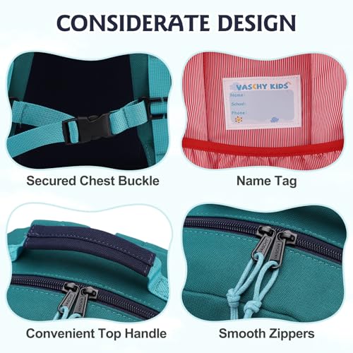 VASCHY Toddler Backpack, Boys Lightweight Plain Color-block Small Kids Backpack Bookbag for Preschool/Kindergarten/Daycare/Travel Navy Green4