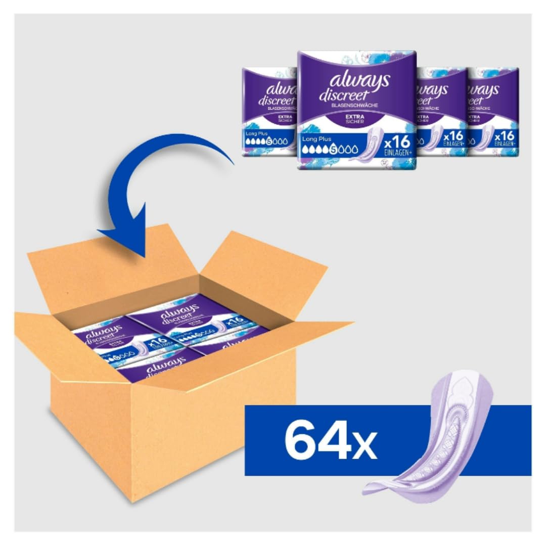 Discreet Inkontinenz-Einlagen Long Plus Pads Damenbinden 4 X 16 STÜCK x 5 Packungen