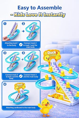 Image of WireScorts Duck Track Toys for Kids - Small Ducks Stair Climbing Toys for Kids, Escalator Toy with Lights and Music - 3 Duck Included - Duck Track Yellow
