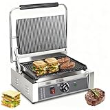 CTJ Commercial Panini Press Stainless Steel Electric Sandwich Panini Maker 2200W Countertop Panini Grill Press with Grooved Top & Temp Control for Sandwich Hamburger Steak Bacon