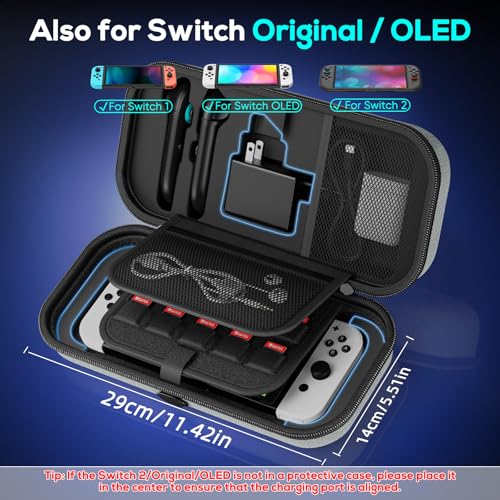 Image of Auarte [Charge inside Carrying Case for Nintendo Switch 2 2025 / Switch OLED / Switch with Adapter and for Joy Cons Storage, Travel Cases for Switch 2 Console with 22 Game Card Storage (Grey)