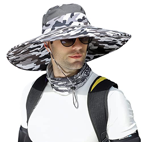 Image of HUAMULAN Wide Brim Sun Hats Men and Women Bucket Safari Fishing Hat for Hiking Garden Lawn Work Camping Outdoor